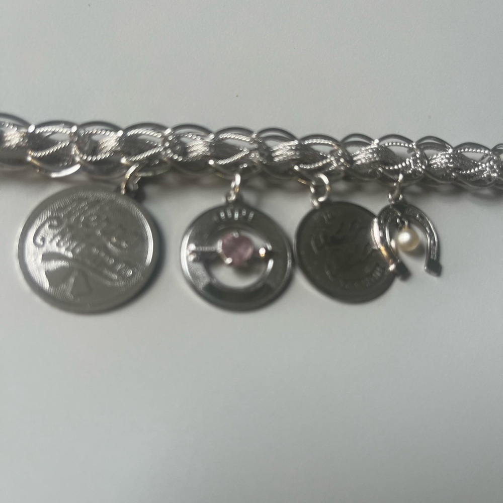 Vintage Australian Sterling Silver Mesh Charm Bracelet 1980 Gemini STG 7"